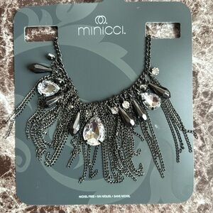 Minicci Black and Clear Teardrop Fringe Necklace